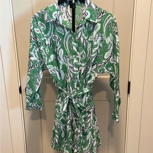 Zara Leafy Green and White Mini Dress